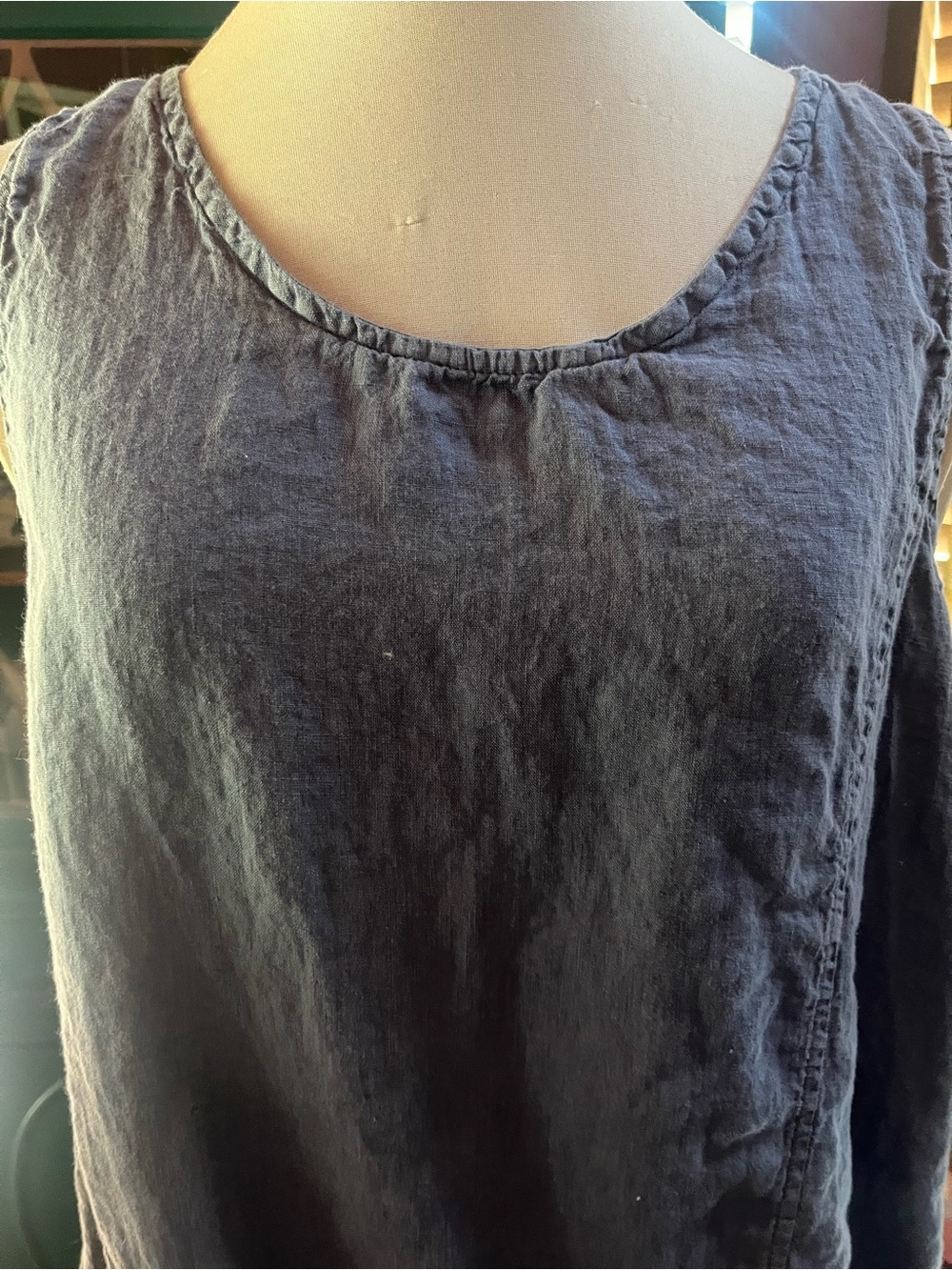 FLAX design Sleeveless Washed Indigo blue medium Linen Tunic Top - Picture 2 of 12